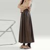 Vintage Autumn Winter New Skirts Women Solid Elastic High Waist Pleated Maillard Fashion A-line Slim Mid-length Pu Leather Skirt