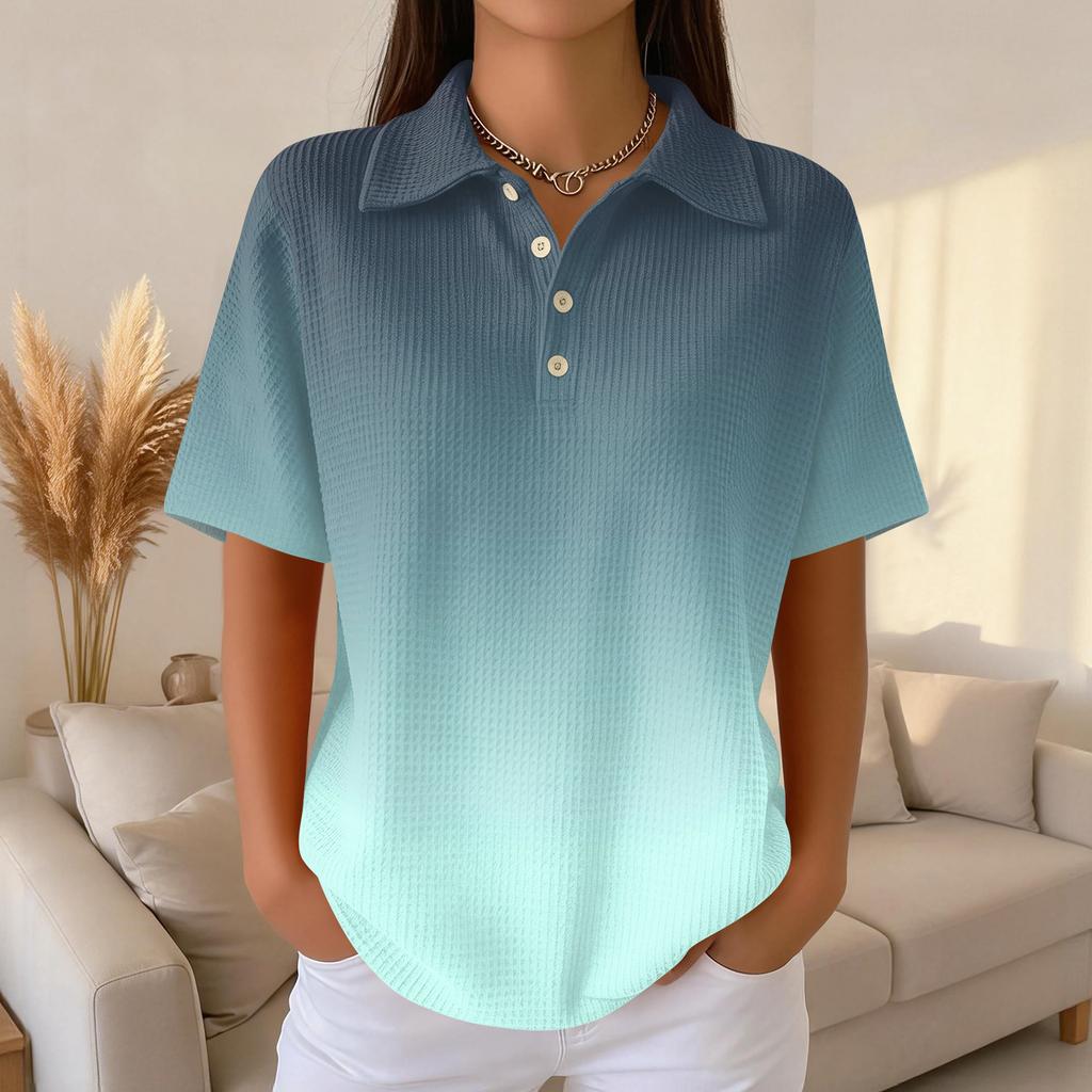 Women's Fashion Casual Lapel Short Sleeve Color Shirt Women's Up Tops