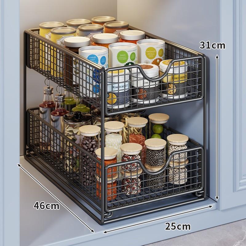 Pull-Out Cabinet Organizer Shelf Kitchen Sink Pantry Snacks Spices Storage Adjustable Multi-Layer Drawer Rack