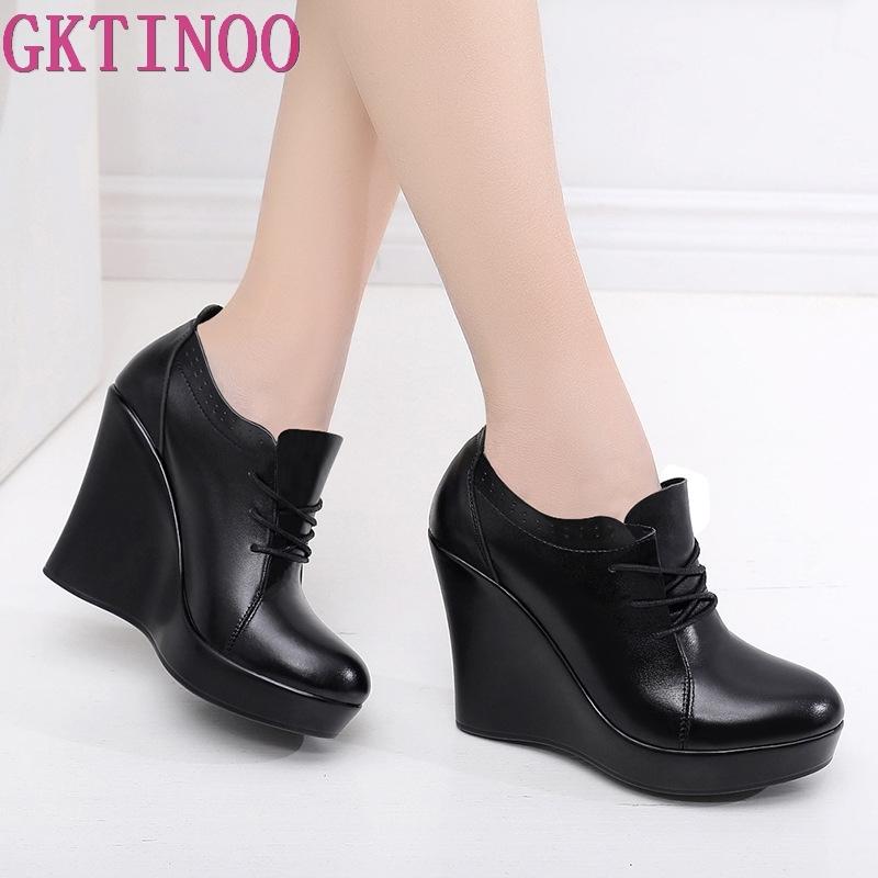 Fashion GKTINOO Lace Up Wedges Shoes for Women 2025 Autumn Platform Pumps Woman High Heels Black Office Shoes Ladies Plus Size 33-41