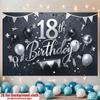 2D Flat Banner, 1 Piece, Elegant Black and Silver 18th Birthday Background Decoration Backdrop Photo Prop, Polyester Fib