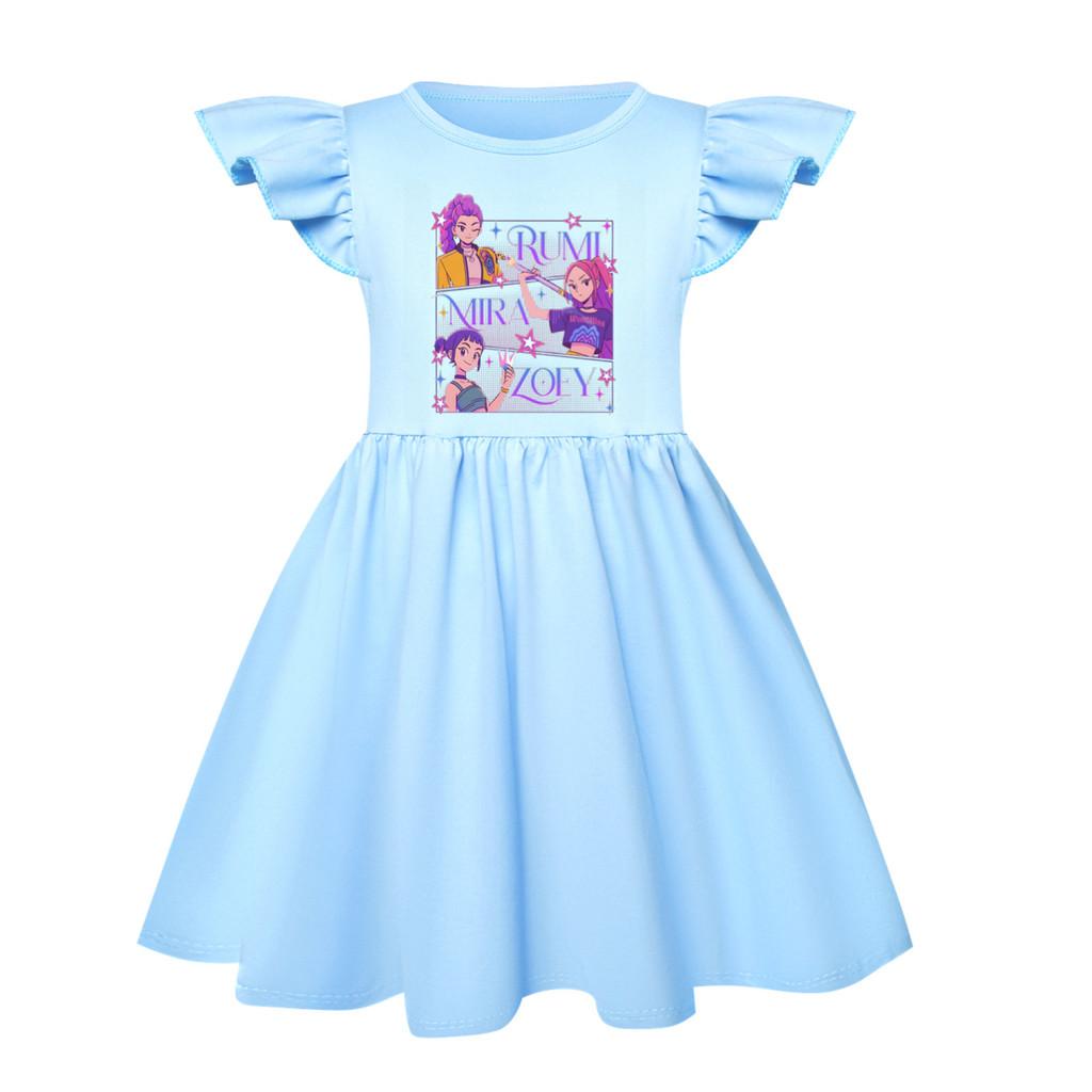 

5165 Kids Girls Mira Zoey Rumi Printed Ruffle Short Sleeves Casual Dress 150cm светло-синий