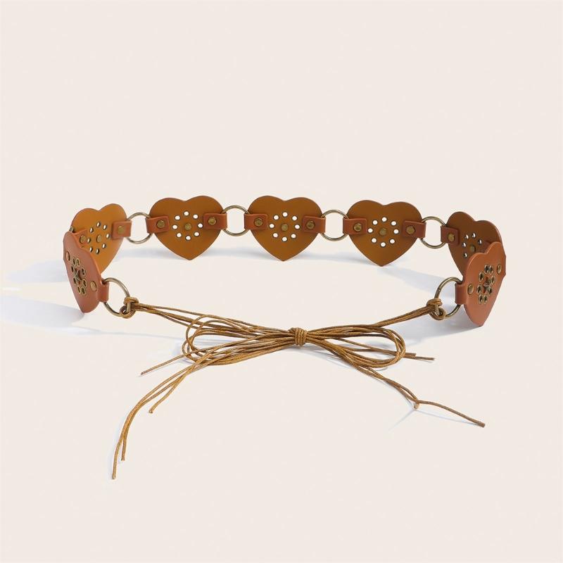 Retro Wide Heart Link Belt Fashion Accessory Waist Cincher Band For Jeans Dresses In Multiple Color