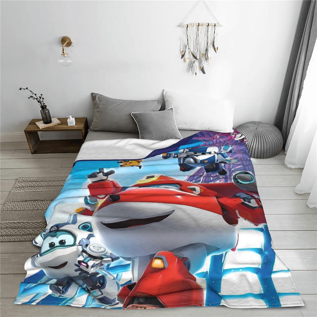 Super Wings Cartoon Blanket Warm Aesthetic Plush Throw Blanket For Kids Adult Outdoor Flannel Bedspread Bed Cover