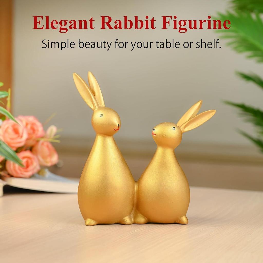 Golden Rabbit Pair Figurines – Decorative Bunny Statues for Home, Office, and Gifting | Stylish Feng Shui Decor for Living Room