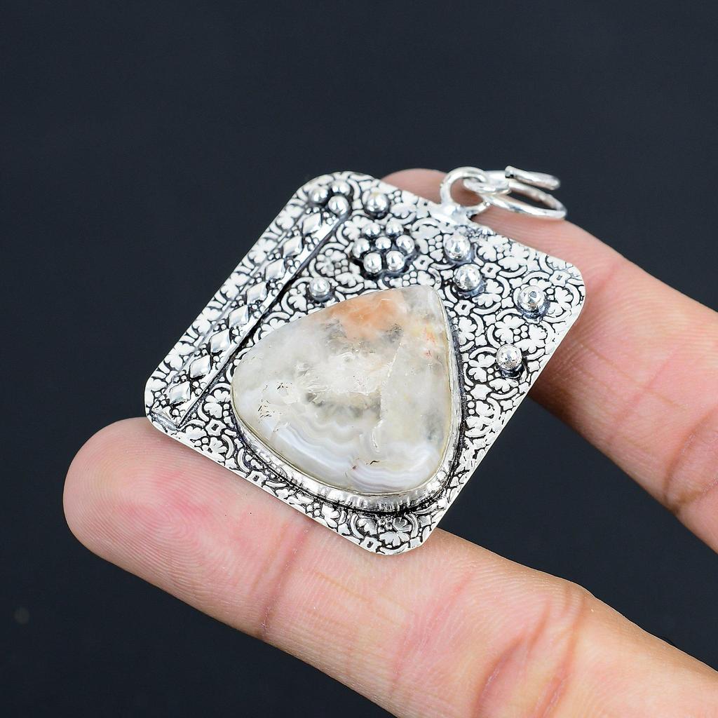 Easter Deal Pear Natural Crazy Lace Agate Wife Trendy Pendant Jewelry 925 Silver