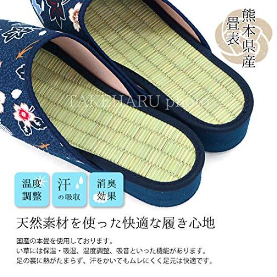 Takeharu Tatami Made In Indoor and Outdoor Igusa Hemp Leaf Size L Women's Slippers, Japan, Use, Sandals, (Rush Grass) Fabric, Pattern, Purple, 14,
