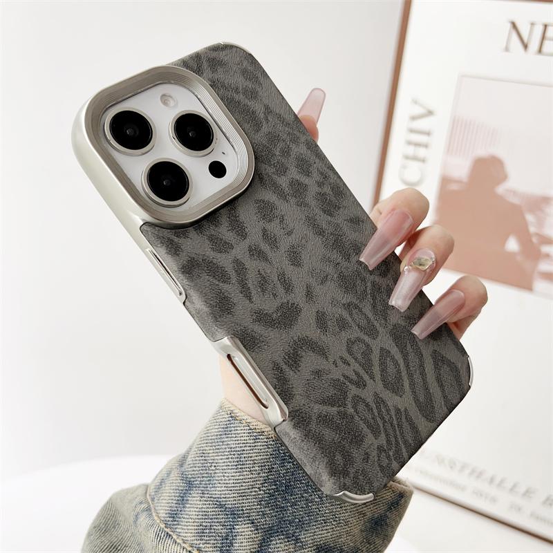 Plating Frame Leopard Print Leather Silicone Case For For Iphone 17 16 1 14 Plus 13 12 Pro Max 11 Shockproof Soft Cover