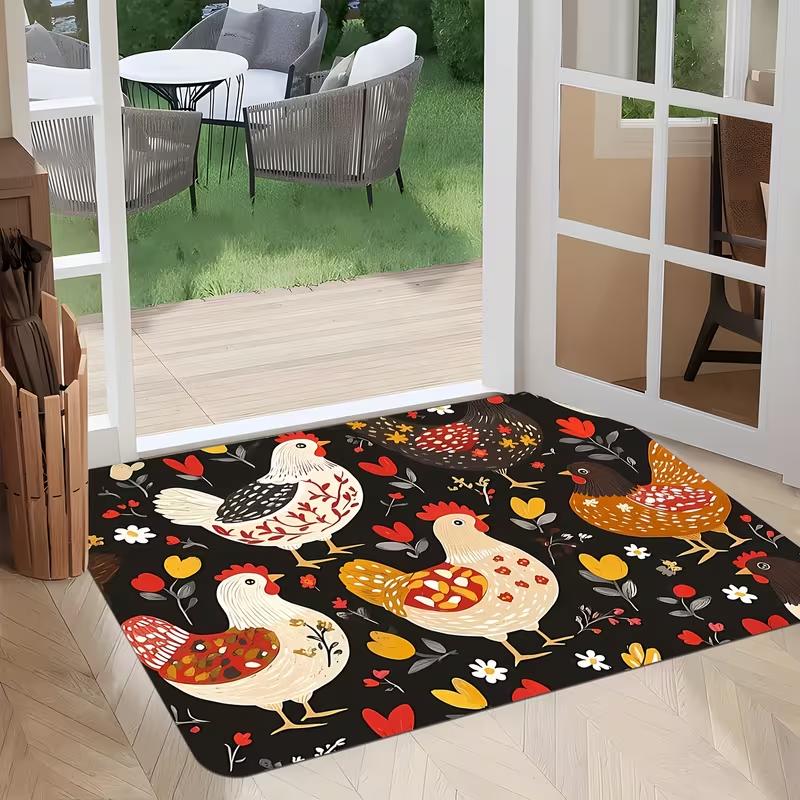 Bohemian Kippenprint Deurmat Antislip Absorberende Vloermat Volkskunst Boerderijstijl Entreekleed 40x60cm