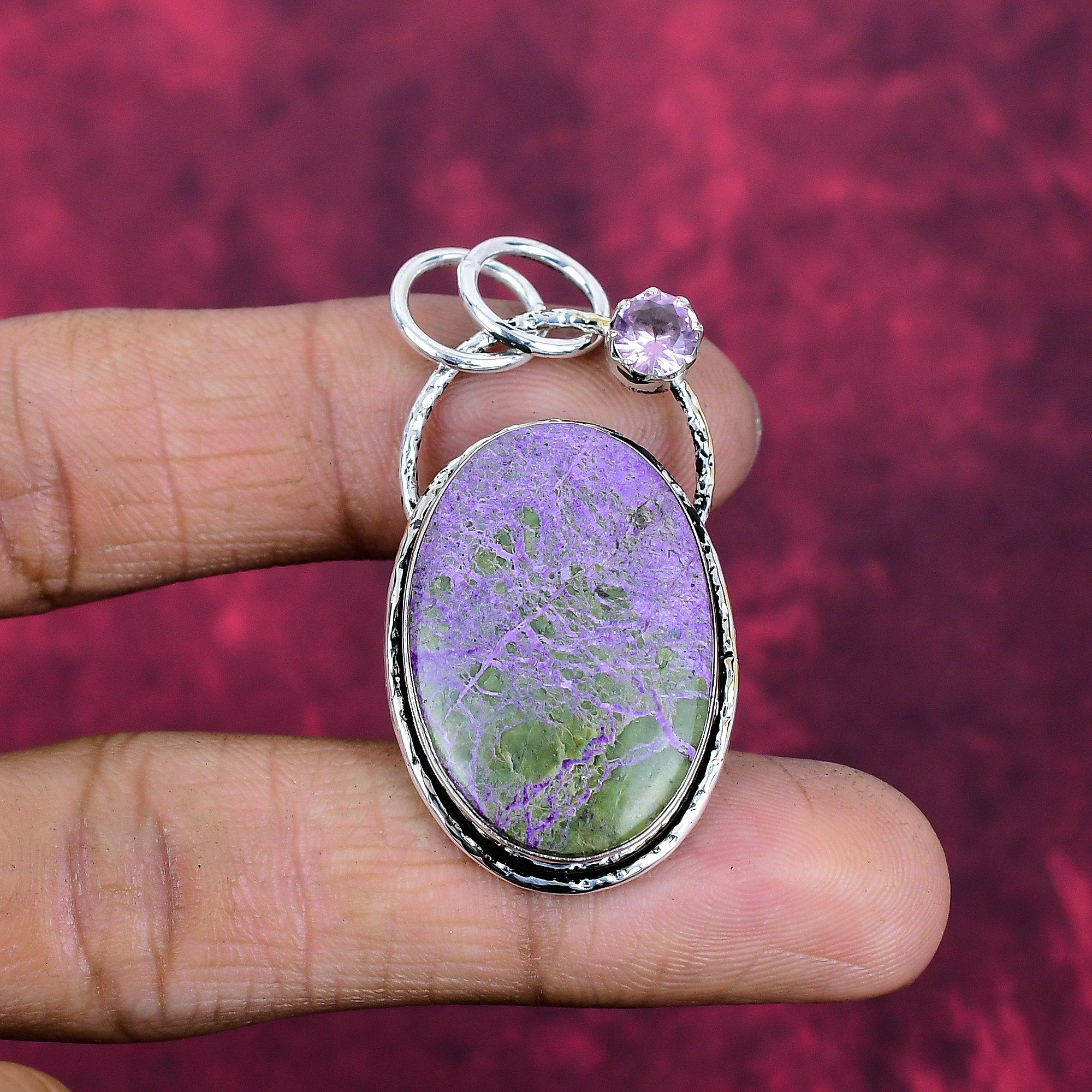 

Purpurite & Pink kunzite Jewelry, 925 Solid Sterling Silver Pendant Handmade Gemstone Jewelry, Gifts For Wife Brand New Pendant 1.96 Inches