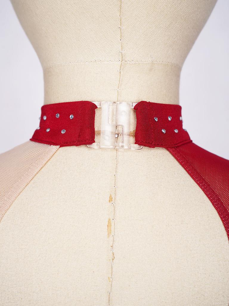 Girls Dance Dress Long Sleeve Round Neck Patchwork Design Hollow Back Rhinestone Detail Skating Costume