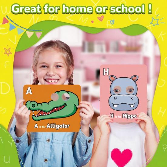 1/2/3 Sets Kids Alphabet Flash Cards with Animal Face Guards Toddlers Boys Girls 26 Letters ABC Preschool Learning Interactive Educational Flashcards