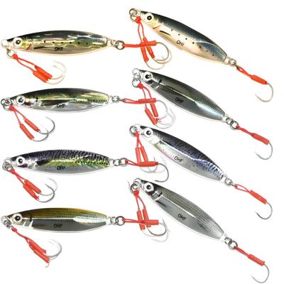 OHF Metalowy Jig Slow Live z Zestawem Haczyków 8 sztuk, 20g, 30g, 40g, Jigging, Kolor, Haki, (40g / Kolory)