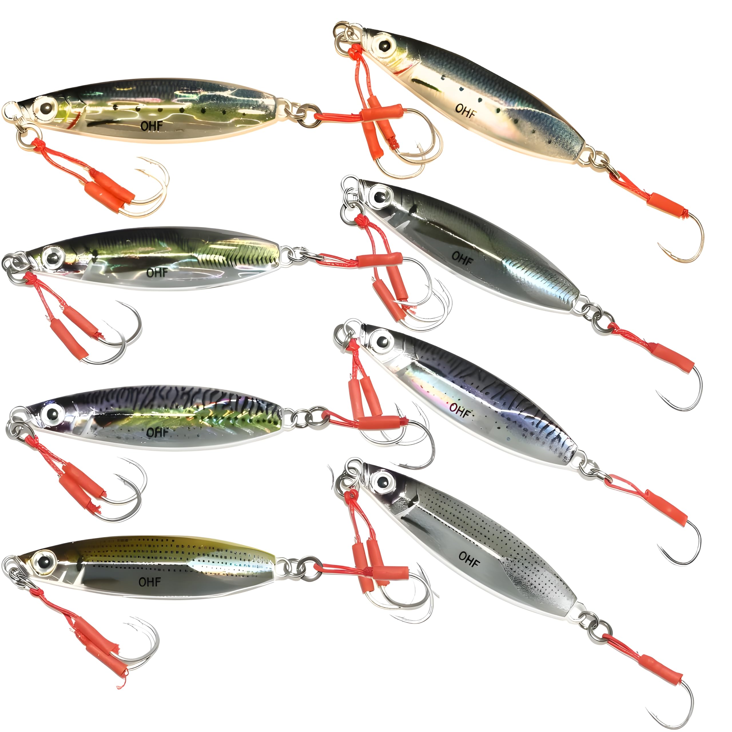 

OHF Metal Jig Slow Live with Assist Set 8 Set, 20g, 30g, 40g, Jigging, Color, Hooks, 8-Piece (30g / Colors)