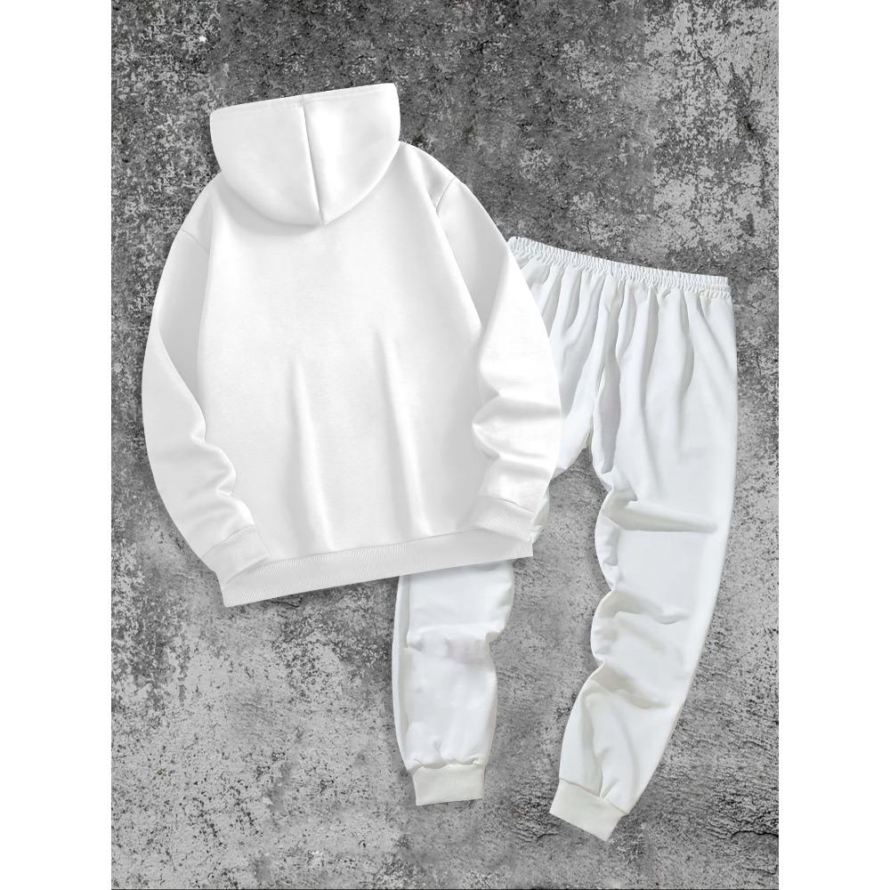 Classic Men's Casual Suit, Printed Drawstring Hoodie with Pockets and Drawstring Running Pants, a Must Have for Fashionable Men