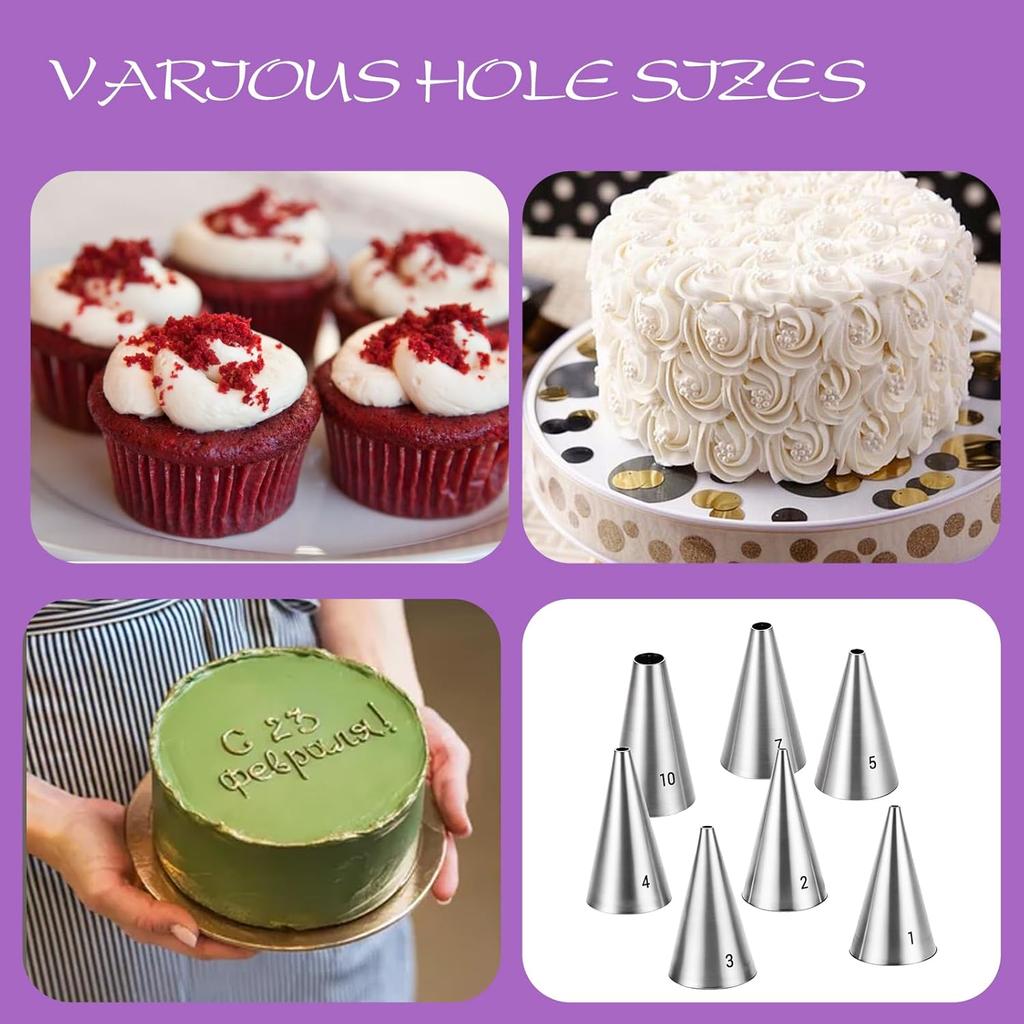 7 PCS Cake Decorating Tips, Round Hole Cake Piping Tips Set, Stainless Steel Vintage Piping Nozzles, Cake Frosting Tools Russian Pastry Icing