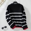 Herbst Winter Vintage Lose Langarm Top Streifen Pullover Strickwaren Oansatz Pullover