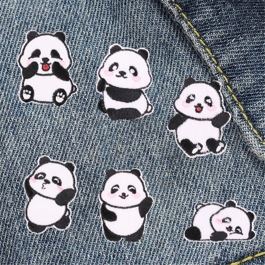 6pcs Panda Patch Selfadhesive Badges Patch Sticker No Sewing For Clothing Hat Accessories Decoration For Craft Lovers