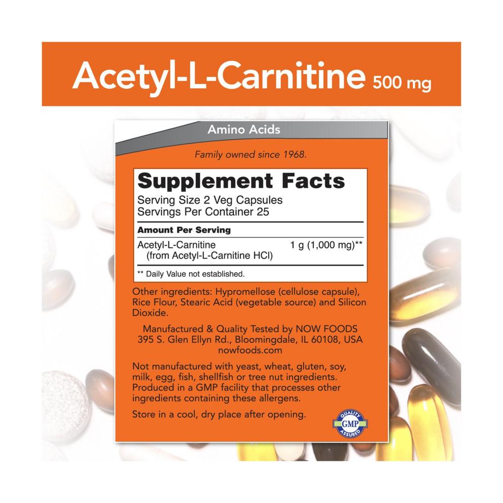 Now Foods Acetyl L-Carnitine 500mg Veg Capsules, 50 Count