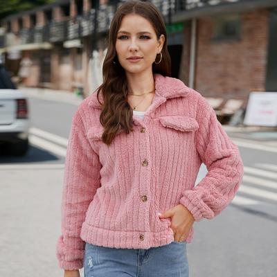 Übergröße Damen Herbst und Winter Jacke Plüsch Strickjacke Revers Kurzmantel Jacke