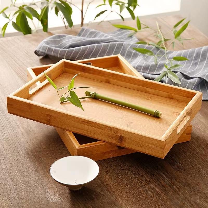 Japanese-Style Bamboo and Wood Tea Tray: Solid Rectangular Serving Tray for Restaurants and Homes