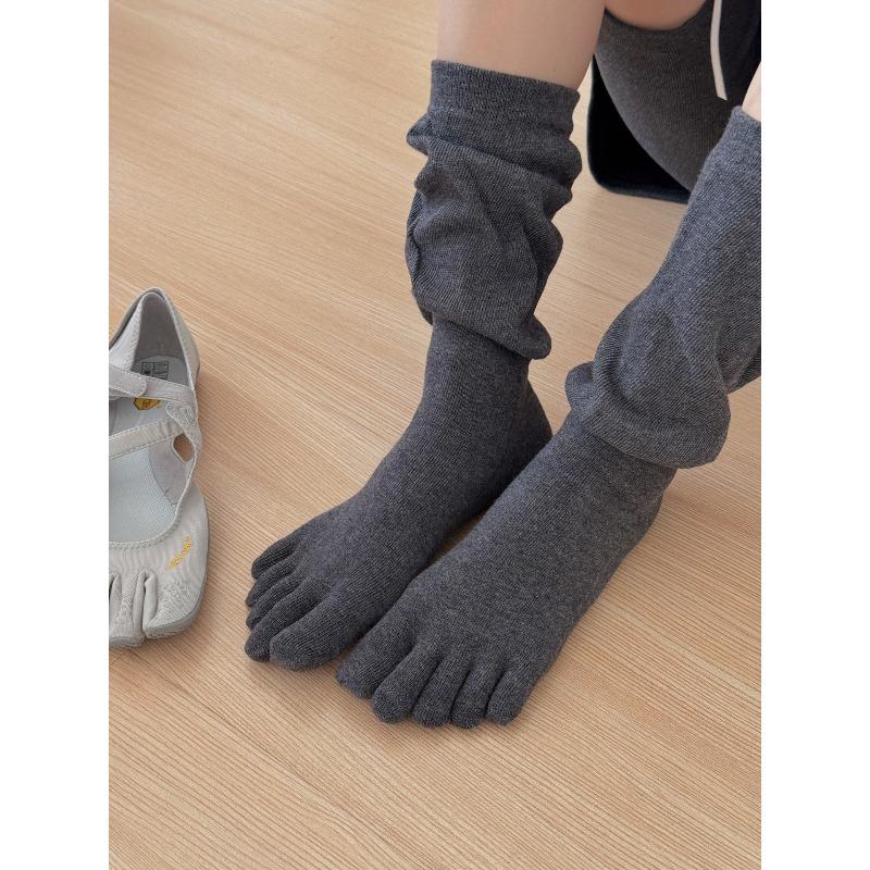 

Однотонные носки с пятью пальцами, Простые носки-пузыри до икры, Носки с разделением пальцев, Носки с махрой, Носки до середины икры для женщин 1 pair