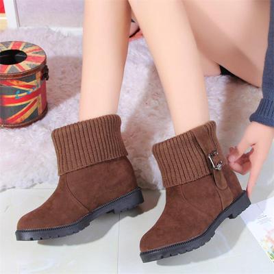 Snow Boots Women Fall And Winter Round Head Woolen Mouth Comfortable Overshoes Ladies Short Boots