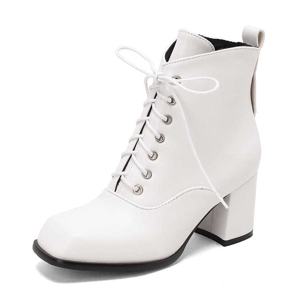 Móda 2025 Podzim Zima Módní Platforma Dámské Kotníkové Boty Šněrovací Dámské Boty Dámské Boty Dámské Zapatos de Mujer Bílá Meruňková Gra
