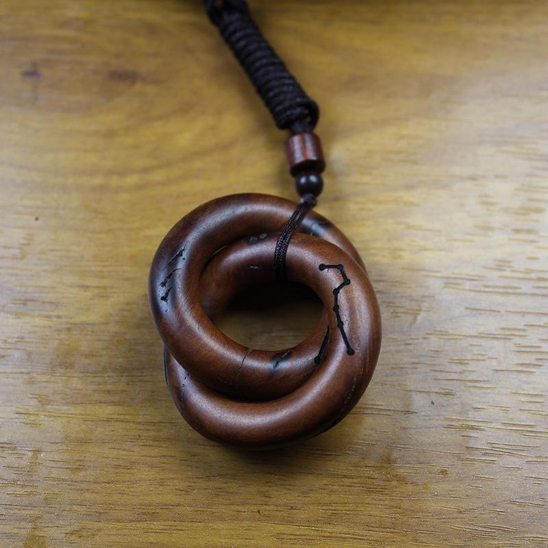 Natural Lightning-Struck Peach Wood Qiankun Circle Pendant: Handmade Yin Yang with Seven Stars Design