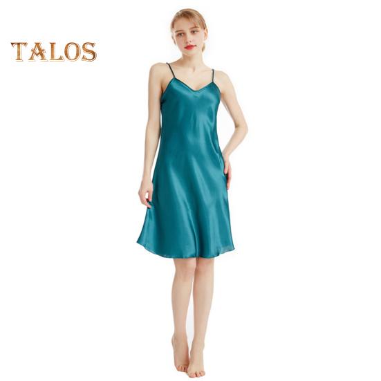 Damen Satin Chemises Nachthemd Sexy Seidige Slip Nachtwäsche Spaghettiträger Mini Nachthemd Sommer Ärmellos V-Ausschnitt Nachtwäsche