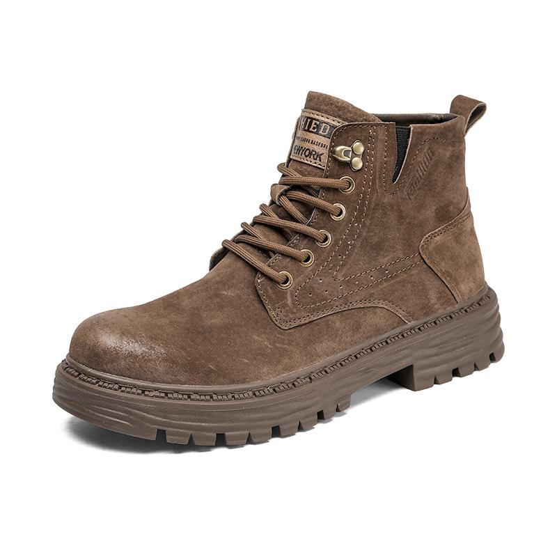 Fashion Autumn Fashion Brown Mens Ankle Boots Comfortable Suede Leather Biker Boots Man Non-slip Motorcycle Boots for Men High Top Botas