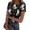 Women's Casual Fashion Round Neck Easter Print Short Sleeve Ribbed Top
