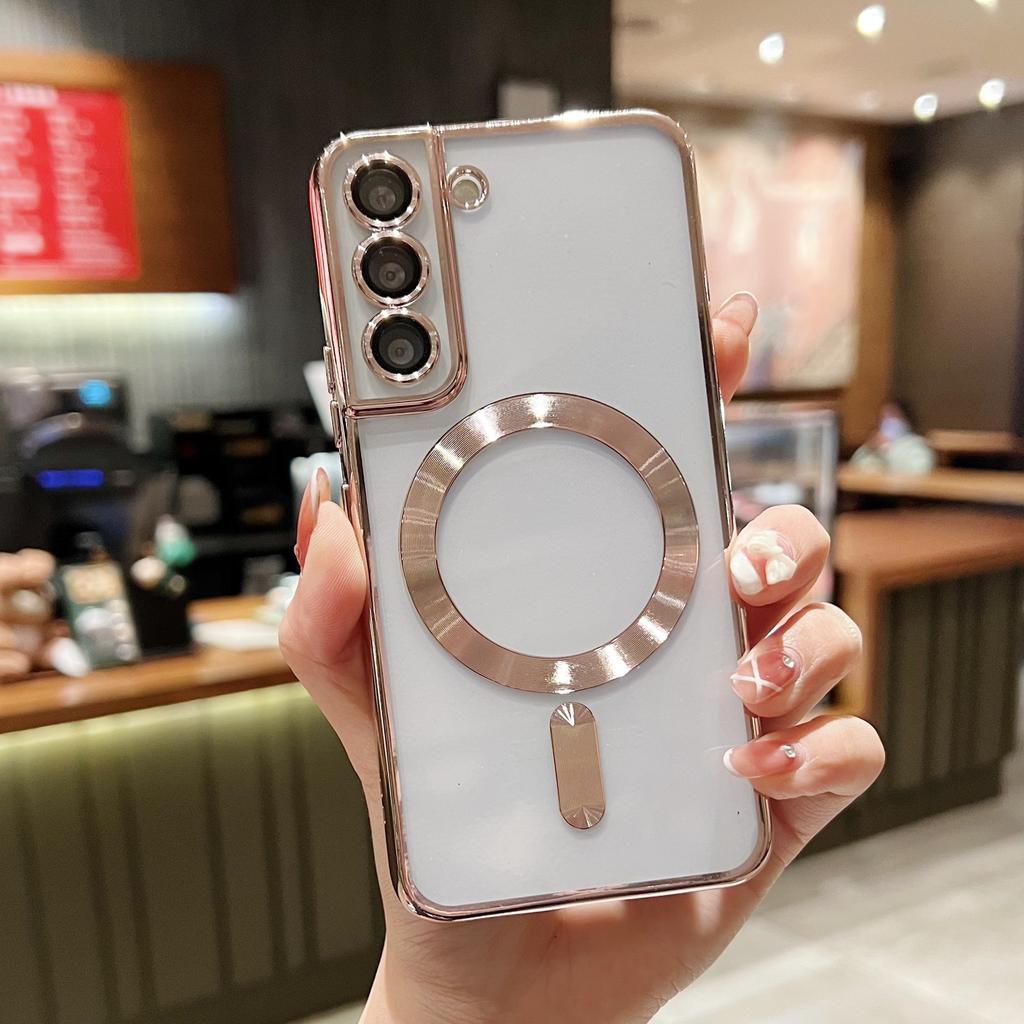Suitable for Samsung S24 Ultra Mobile Phone Case S22 Anti-fall Plating Silicone Transparent S23FE Magnetic Suction S21 Men and Women
