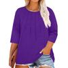 Women's Solid Color Round Neck Plus Size Tops 3/4 Sleeves Elegant Shirt Tops