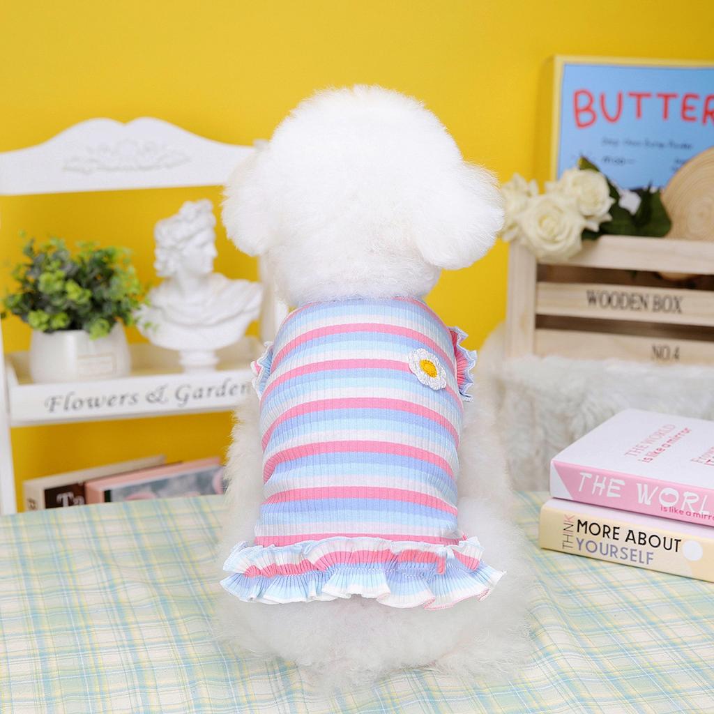 2023 New Pet Clothes Spring and Summer Wholesale Dog Skirt Dog Clothes New Clothing Striped Flower Vest
