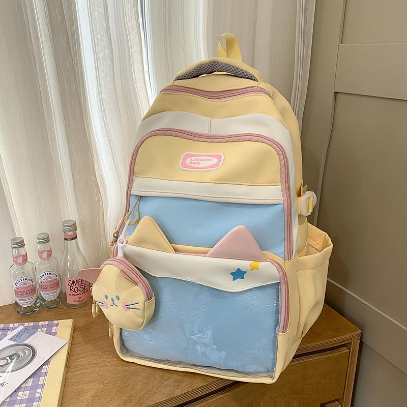 College Style Joker Simple Large Capacity Backpack Female Transparent Pain Bag Junior High School Students' Schoolbags