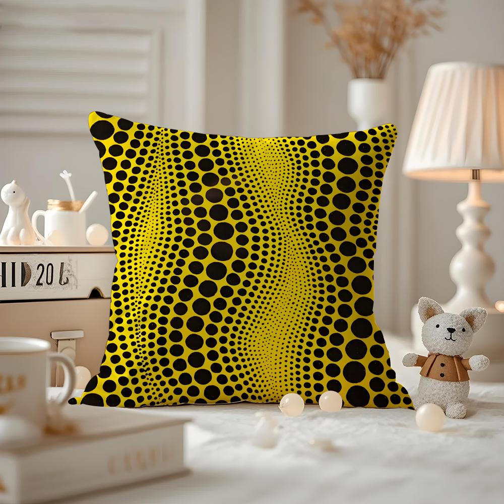 Yayoi Kusama Abstract Art Pumpkin Cushion Cover Anti-dustmite Pillowcase Invisible Zipper Silky Short Plush Sofa Cushion Cover