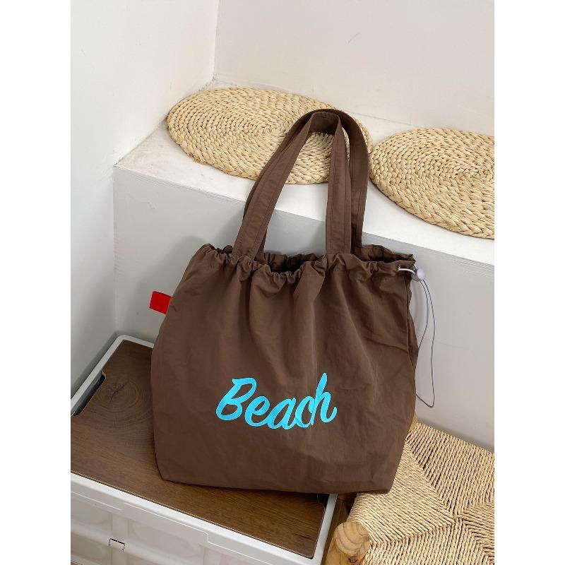 New letter printing bag women's large-capacity nylon shoulder bag casual versatile portable drawstring tote bag