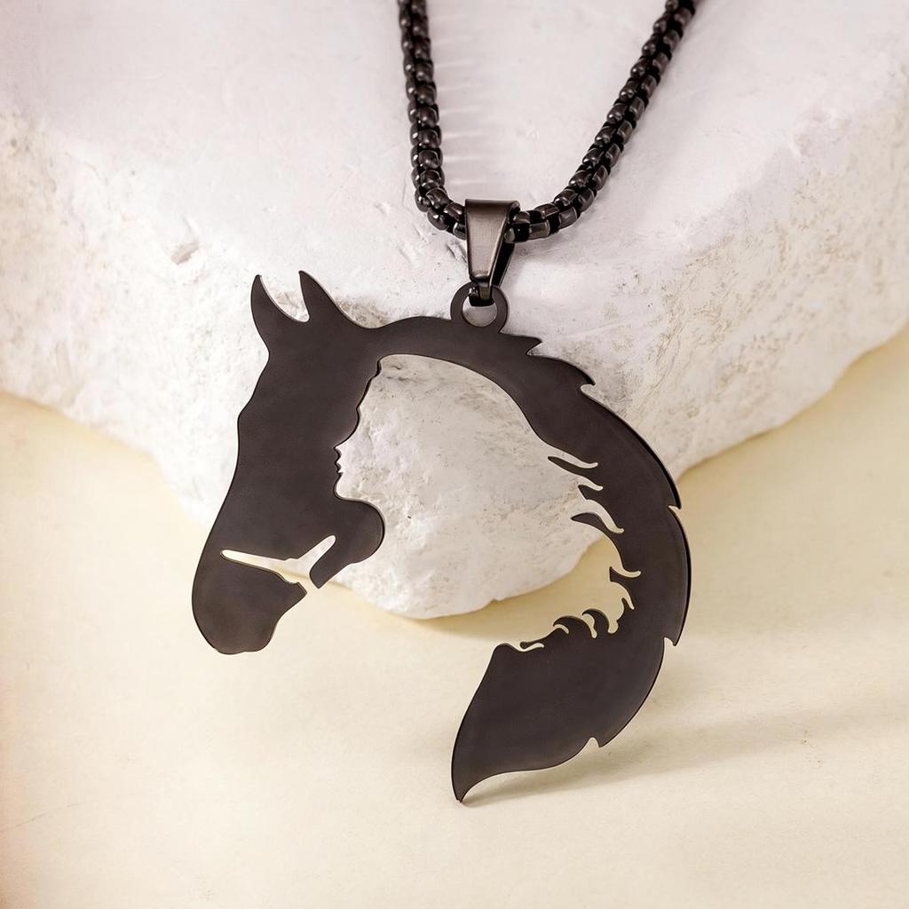 Hollow Horse Head Stainless Steel Sweater Chain Necklace – Unisex Hip Hop Accessory