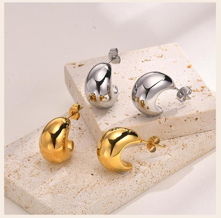 Stainless Steel Open Hoop Earring Women, Crescent Moon Shape Tube Earring Gold Plated Trendy Gift