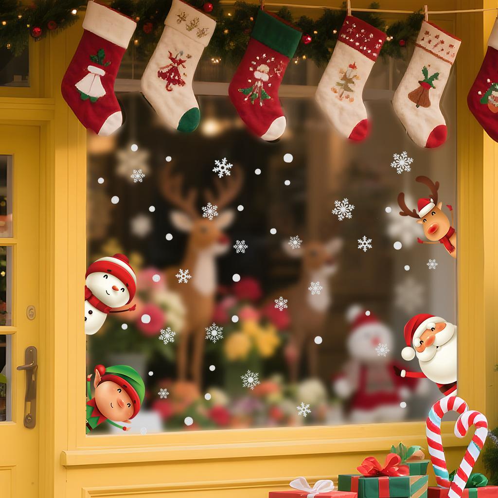 Static Santa Claus Snowman Snowflake Glass Sticker Home Decoration Stickers