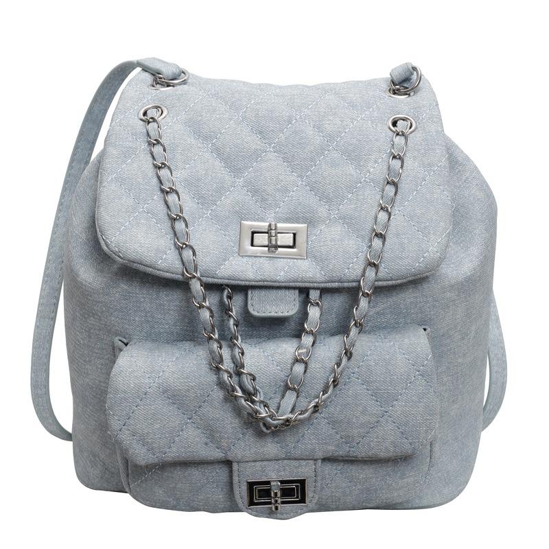 Rhombus embroidered thread women's backpack new trendy summer simple chain backpack student travel small backpack