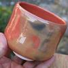 Red raku tube bowl Yoraku