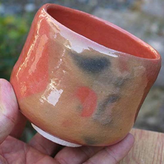 Red raku tube bowl Yoraku