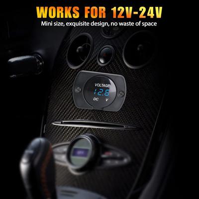 For DC 12V 24V Car Voltmeter with LED Digital Display Panel Waterproof
