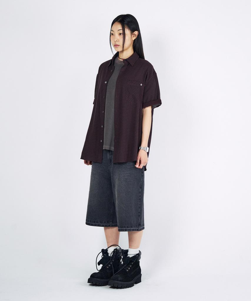 SLOWACID Gingham Check Short Sleeve Shirt [Red]