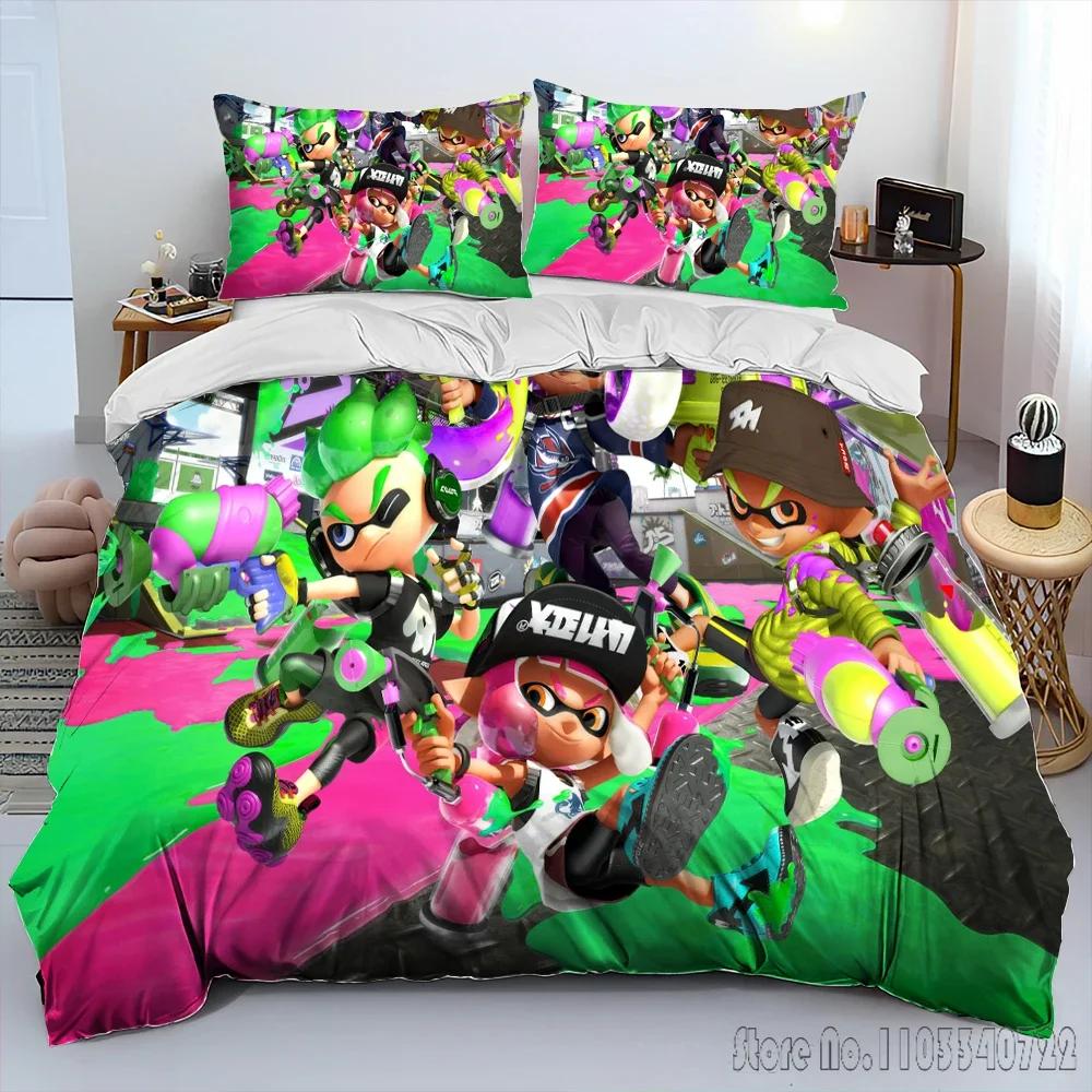 S-Splatoon Game Gamer Cartoon Duvet Cover Set HD Comforter Cover for Kids Bedding Sets Bedclothes Bedroom Decor