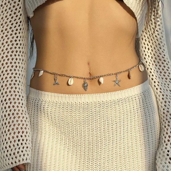 Boho Gold Color Starfish Waist Chain for Women Summer Beach Imitation Pearl Beads Belly Chains Bikini Body Jewelry Accessories