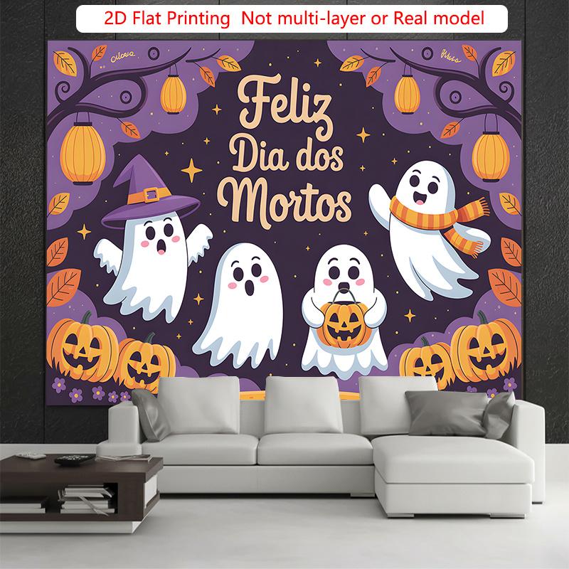 Party Backdrop Halloween Purple Flat Cute Ghosts Pumpkins Celebration Photo Booth Party Decor