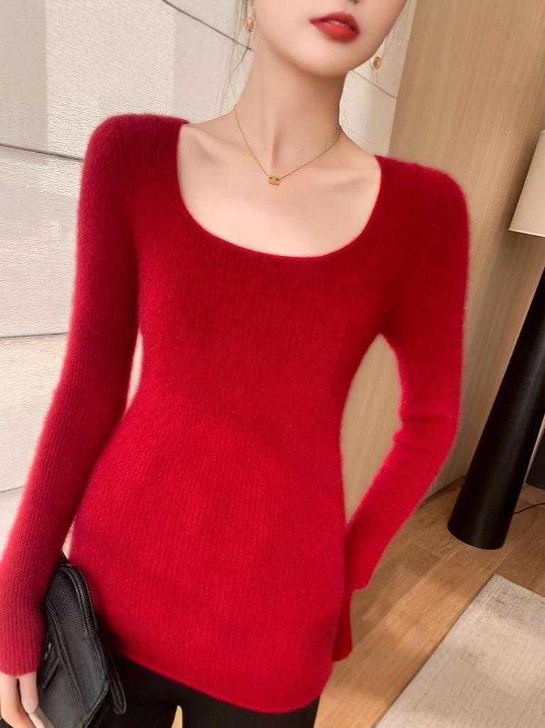 Women's Slim Fit Solid Color Cashmere Sweater - Soft, Round Neck, Seamless Knit Base Layer